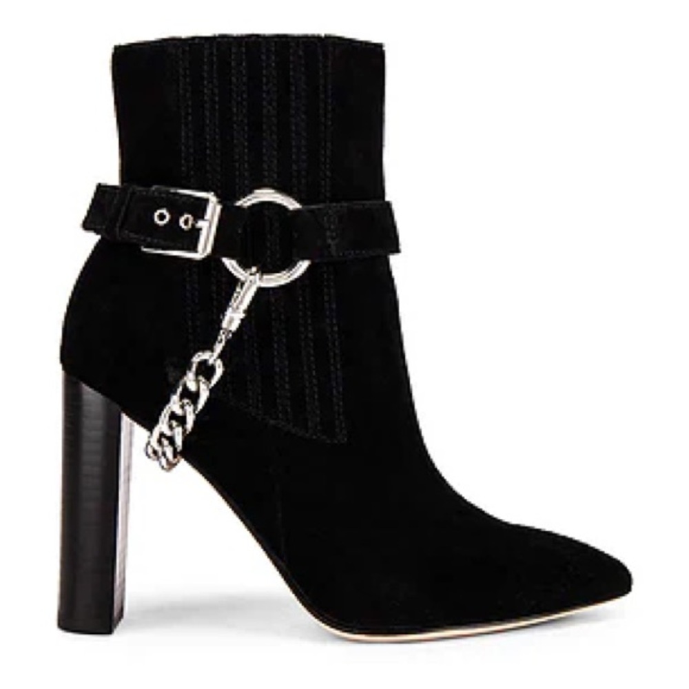 Paige London Black Suede Pointed Toe Heel Boots Chain Detail 9.5